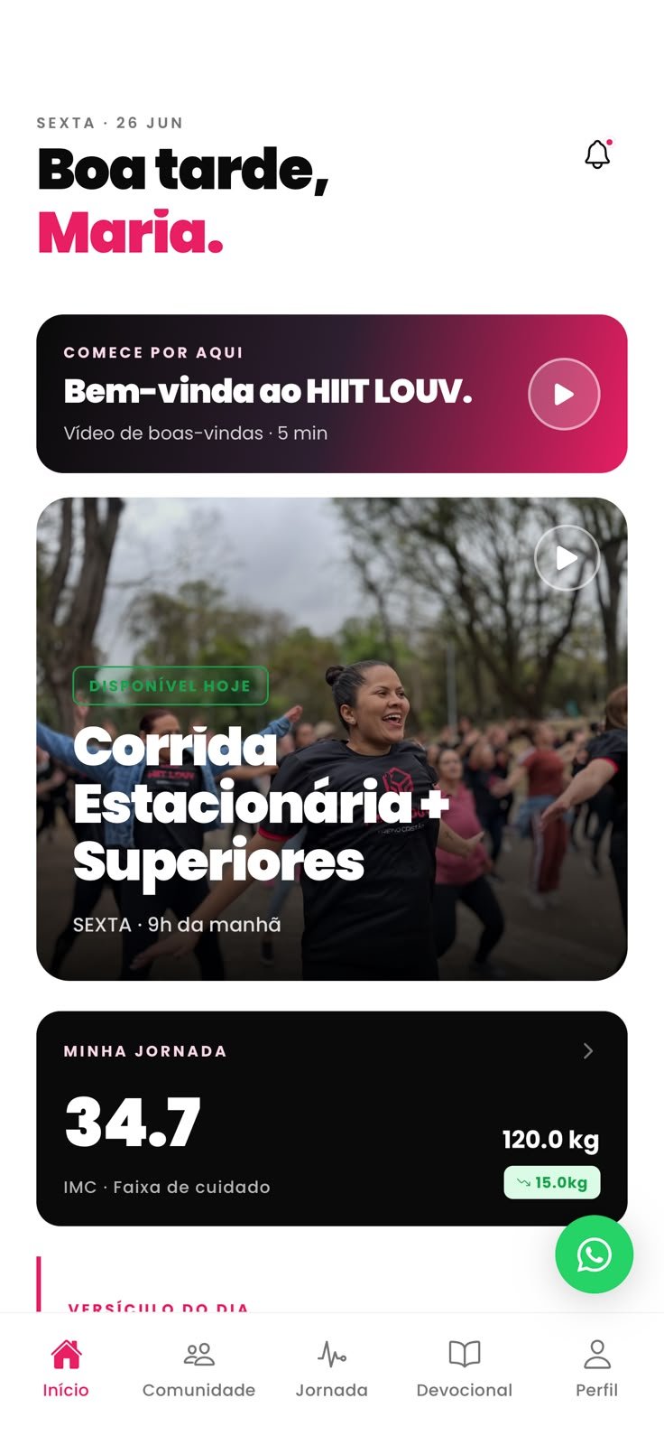 Tela real do aplicativo HIIT LOUV